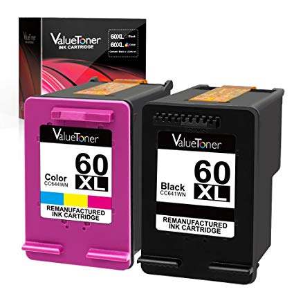 Valuetoner Remanufactured Ink Cartridge Replacement for HP 60XL 60 XL High Yield D8J61BN CC641WN CC644WN (1 Black, 1 Tri-Color) 2 Pack for Photosmart C4680 D110, Deskjet D2680 F2430 F4210 printer