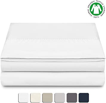 BIOWEAVES 100% Organic Cotton 1 Flat Sheet Only, 300 Thread Count Soft Sateen Weave GOTS Certified Top Sheet (Queen, White)