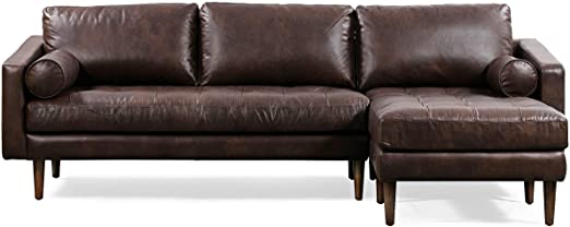 Poly and Bark Napa Right Sectional Modern Sofa in Madagascar Cocoa