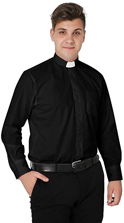 IvyRobes Mens Tab-Collar Long Sleeves Clergy Shir- 5 Colors Available