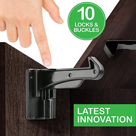 Cabinet Locks Child Safety - Cabinet Latches/Locks, Baby Proofing Cabinet System, Prevents Toddler injuries and provides a slick invisible look !! (10 Pack – Black)
