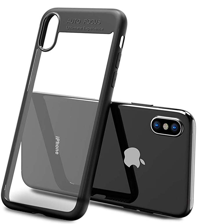 iPhone X Case, iPhone 10 Case, Joyguard Hard Clear PC & Flexible TPU Frame Hybrid iPhone X Cover iPhone 10 Cover [Slim-Fit] [Shock Absorption] [Aseismic Airbag] [Anti-Scratch] iPhone X Case Clear - 5.8inch - Black