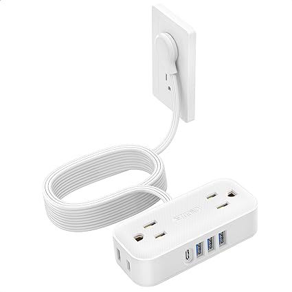 TROND Ultra-Thin Flat Plug Power Bar USB C, 15ft Flat Extension Cord Indoor with 4 USB Ports, 4 Multi Outlets, Cruise Ship Travel Essentials, Small Desktop Power Strip, Laptop Accessories, White