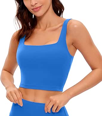 CRZ YOGA Butterluxe Womens Square Neck Longline Sports Bra - Workout Crop Tank Tops Padded with Built in Shelf Yoga Bra