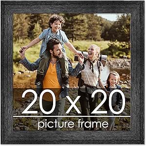 Poster Palooza 20x20 Frame Black Distressed Rustic Solid Wood Picture Frame | 1.5 Inch Moulding Width | with UV Acrylic Plexiglass, Foam Board Backing & Hanging Hardware Included