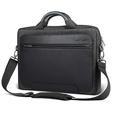 Inateck Man Shoulder Bag, 14-14.1 Inch Laptop Bag Compatible 15" 2018/2017/2016 MacBook Pro Up to 14.1 Inch Laptop PU Water-resistant Briefcase with Metal Handle- Black