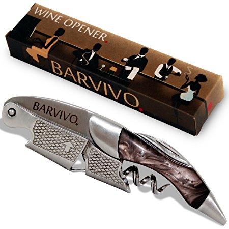 Professional Waiters Corkscrew by Barvivo - This Bottle Opener for Beer and Wine Bottles is Used by Waiters, Sommelier and Bartenders Around the World. Made of Stainless Steel and Black Resin.