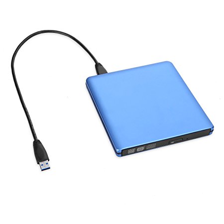 Emmako DVD Drive USB 3.0 External CD Burner Aluminium CD-RW DVD-RW Player/Writer For Apple MacBook/Laptops/Desktops/Notebooks Support Windows 10(Blue)