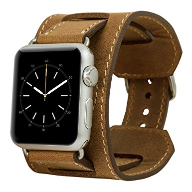 Apple Watch-Cuff Burkley Case Luxury Genuine Leather Watch Band Strap Bracelet Replacement Wrist Band With Adapter Clasp for iWatch Apple Watch & Sport & Edition 38mm (Antique Camel)