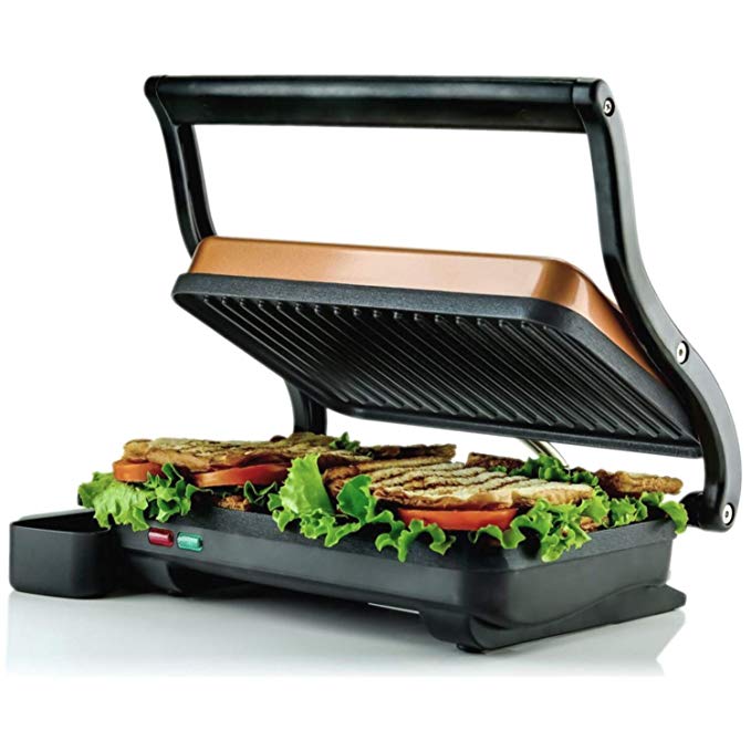 Ovente 2-Slice Electric Panini Press Grill and Gourmet Sandwich Maker with Auto Shut-Off, Drip Tray Included, Red (GP0620R), GP0620R-Red