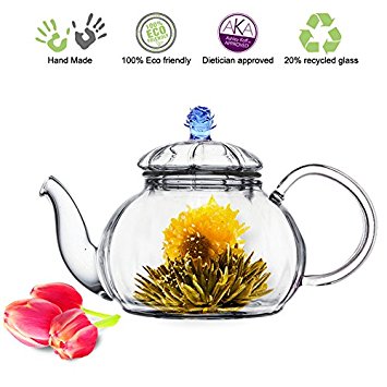 Glass Teapot No Drip Special Lead Free Glass (20 oz Blue Juliet)