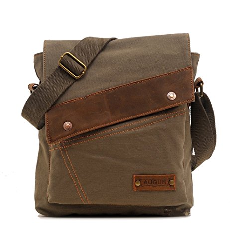 Sechunk Cotton Canvas Leather Messenger bags Shoulder Bag