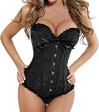 Pandolah Boned Lace up Back Sexy Corset for Women Lingerie Top Floral Bustier with G-string