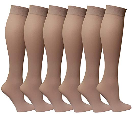 Women’s Trouser Socks, 6 Pairs, Opaque Stretchy Nylon Knee High, Many Colors