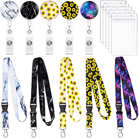 5 Sets Lanyard with ID Holder Lanyards with Retractable Badge Reel Holder ID Holder Vertical Cruise Retractable Lanyard for ID Badges with Clip for Office School (5 Badge Reels and 5 Lanyards)