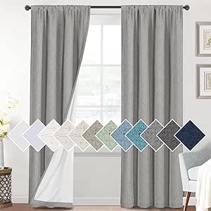 H.VERSAILTEX Linen Look 100% Blackout Curtains 84 Inches Long for Bedroom Rod Pocket 42 Inches Wide Linen Textured Thick Window Curtain Drapes with White Backing, Dove Gray, 2 Panels