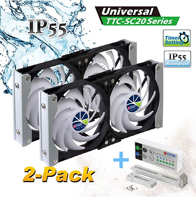 TITAN- 12V IP55 Waterproof DC Double Rack Mount Ventilation Cooling Fan with Timer and Speed Controller- TTC-SC20 (120mm (2-Pack))