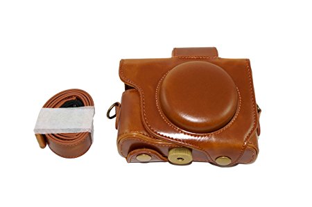 Protective PU Leather Camera Case Bag with Tripod Design Compatible For Canon PowerShot G5 X G5x with Shoulder Neck Strap Belt Brown