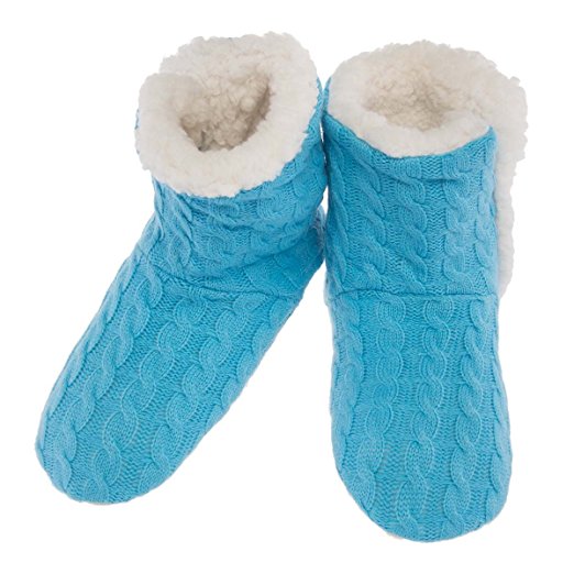 Yelete Womens Cable Knit Slippers House Booties Socks Soft Sherpa Lining Rubber Soles