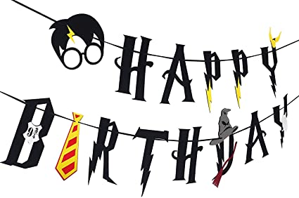 DK Magical Wizard Party Supplies – Happy Birthday Banner Felt Garland Party Decoration, Black