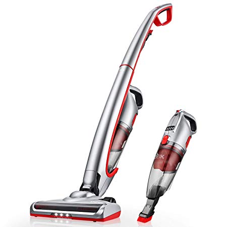 Deik Cordless Vacuum Cleaner, 2 in 1 Handheld Vacuum, 2019 Upgrade Version, Ultra Wide Brush Head & LED Headlight for Home and Cleaning -Silver