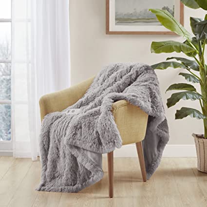 Serta Mila Shaggy Throw - Ultra Soft Long Faux Fur Electric Blanket Cozy and Snuggly Cover, Fast Heating for Cold Weather, Auto Shut Off, Multi Heat Setting Controller, 50"x60", Ash Grey