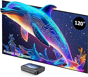 NexiGo Aurora Pro 4K Laser TV, with 120" Fresnel ALR Screen, Factory Calibrated Color Accuracy, 2400 Lumens, For Home Theater and Daylight Use, Dolby Vision & Atoms, Active 3D