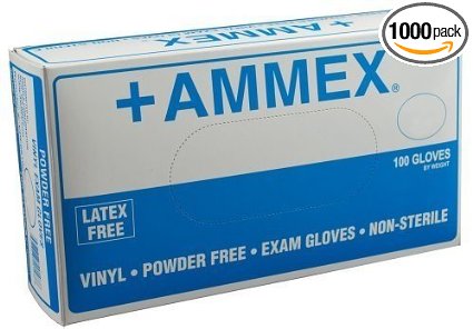 Ammex VPF Vinyl Glove Medical Exam Latex Free Disposable Powder Free Medium Case of 1000