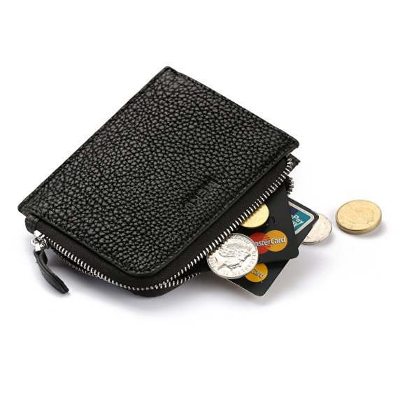 MEKU Soft Leather Zipper Change Purse Coin Wallet Card Holder for Men and Women