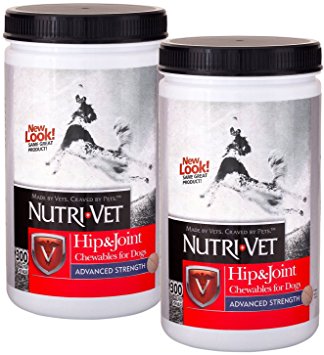 Nutri-Vet Hip & Joint Advanced Strength Chewables for Dogs w/Probiotic Gels, Safety-Sealed 300ct Twin-Pack