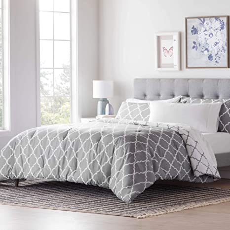 Linenspa All- Season Reversible Alternative Hypoallergenic-Plush Fill-Machine Washable Microfiber Comforter, Twin XL, Gray/White Quatrefoil