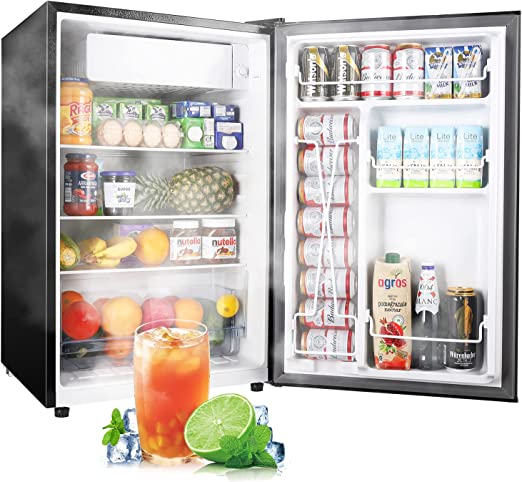 Upstreman 4.5 Cu.Ft Compact Fridge with Freezer, Single Door Mini Fridge, Adjustable Thermostat, Low noise, Energy-efficient, Compact Refrigerator for Dorm, Office, Bedroom, Black-FR45