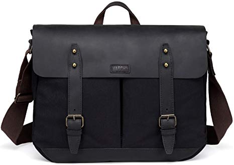 Black Leather Messenger Bag for Men,VASCHY Vintage Satchel 15.6 inch Laptop Business Briefcase Shoulder Bag with Top Lift Handle