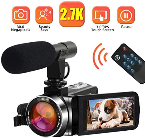 Camcorder Video Camera 2.7K 30MP Digital Camcorder Camera with Microphone Full HD Vlogging Camera with Pause Function Rotatable 3.0” Touch Screen