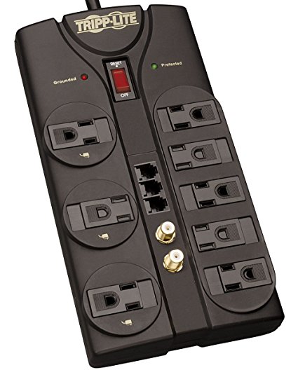 Tripp Lite 8 Outlet Surge Protector Power Strip, 8ft Cord Right Angle Plug, Tel/Modem/Coax, & $150K INSURANCE (TLP808TELTV)