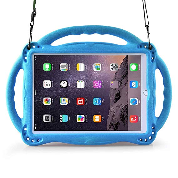eTopxizu Kids Case for New iPad 9.7 2018/2017, Light Weight Shockproof Silicone Handle Stand Case Cover with Shoulder Strap Lanyard for iPad 9.7 2018/2017 / iPad Air/iPad Air 2 - Blue