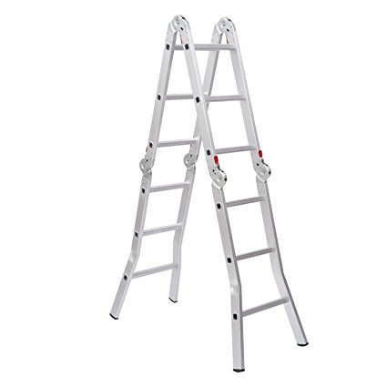 HomCom 12' Adjustable Multi-Purpose Aluminum Folding Ladder