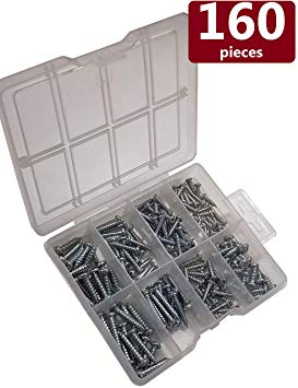 Hardware Tapping Screw Assortment Kit by Blue Donuts - Assorted Stainless Steel Round Phillips Head Tapping Screw Set for Construction, Home Renovation and Improvement - Pack of 160 Pieces