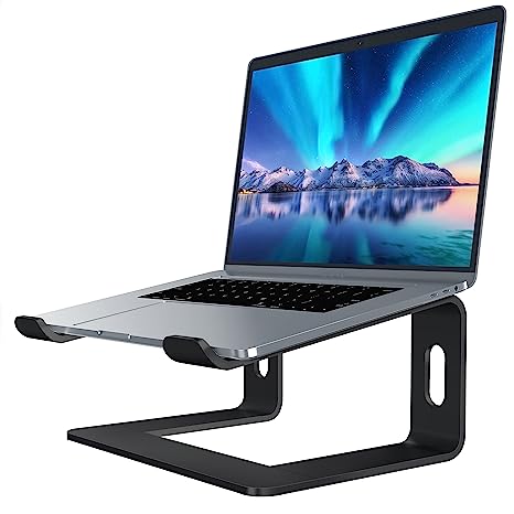 Soundance Aluminum Laptop Stand for Desk Compatible with Mac MacBook Pro Air Apple Notebook, Portable Holder Ergonomic Elevator Metal Riser for 10 to 15.6 inch PC Desktop Computer, LS1 Black