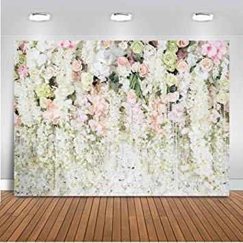 Mehofoto Wedding Backdrop Valentine's Day Pink White Flower Wall Photography Background 7x5ft Vinyl White Flowers Wall Wedding Party Backdrops