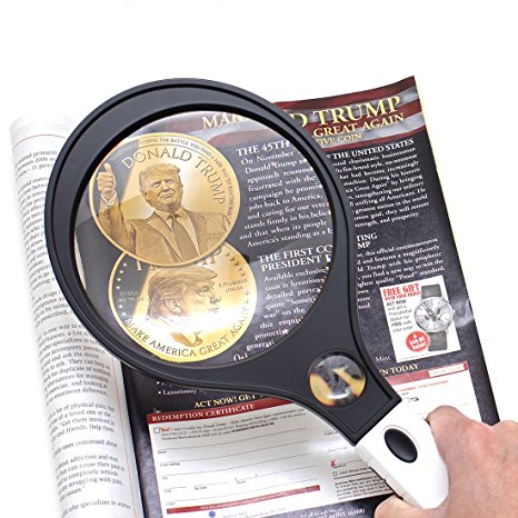 IMZ Jumbo Magnifying Glass, 3X Lens 10X Zoom 5.5-Inch Extra Large Lighted Magnifier, Racket Style for Senior Reading Book, Currency Detecting, Inspection, Coins, Insects, Map