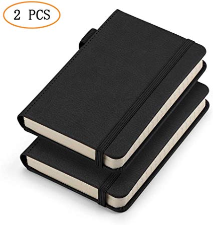 RETTACY Pocket Notebook with Pen Holder 3.5" x 5.5" Mini Hardcover Notebook with Pocket Bookmark and Elastic Closure 100gsm Thick Paper Total 408 Pages with Page Numbering