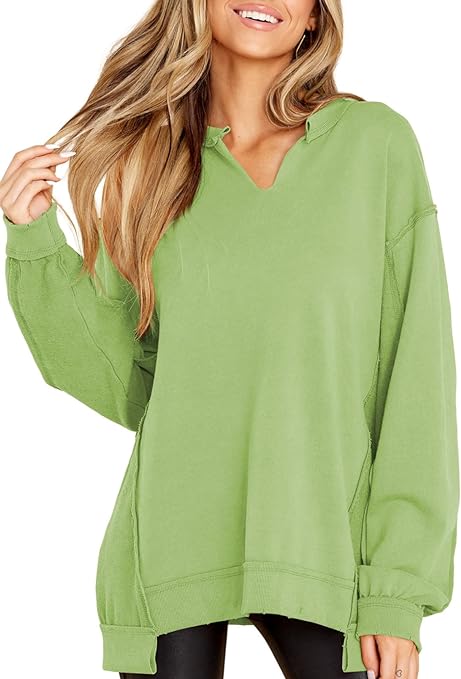 Dokotoo Oversized Sweatshirt for Women V Neck Long Sleeve Casual Pullover Sweatshirts Tops