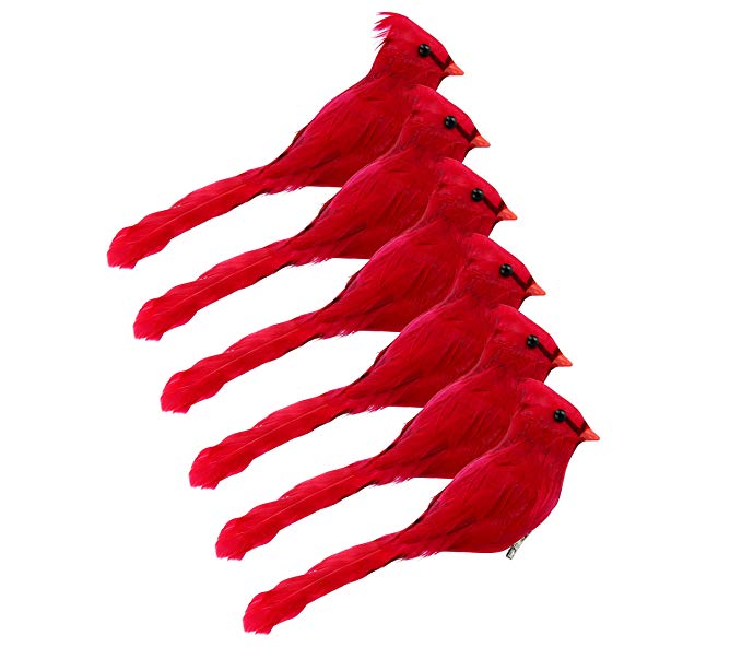 Cornucopia Red Cardinals Ornaments (6 Pack), 3-Inch Tall Artificial Birds; Great for Christmas Decorations, Winter Theme, Wreaths Etc, Clip-On Style