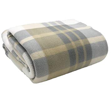 A-Express Soft Warm Tartan Checked Print Fleece Throw Sofa Home Bed Travel Car Blanket Extra Large Throwover Cover - Natural 125cm x 150cm