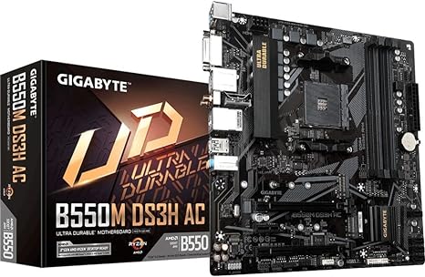 GIGABYTE B550M DS3H AC (AM4 AMD/B550/Micro ATX/Dual M.2/SATA 6Gb/s/USB 3.2 Gen 1/PCIe 4.0/HMDI/DVI/DDR4/Motherboard)