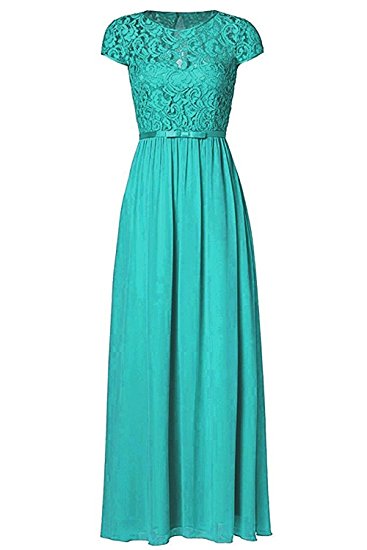 Ssyiz Custom Womens Vintage Floral Lace Cap Sleeve Long Chiffon Bridesmaid Evening Dress