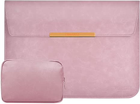 TOWOOZ 13.3 Inch Laptop Sleeve Case Compatible with 2016-2020 MacBook Air/MacBook Pro 13-13.3 inch/iPad Pro 12.9 / Dell XPS 13/ Surface Pro X, PU Leather Bag (13-13.3, PU Pink)
