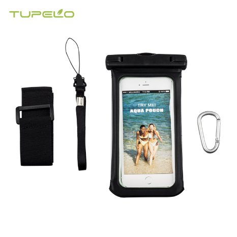 TUPELO Universal Waterproof Bag for Apple iPhone 6 PLUS,6S , iPhone 6 5S 5C 5 4S, Samsung Galaxy S6, S6 Edge S5 S4 S3 ,Smart Phone, Protective pouch cover with Touch, Screen Protector (Black)