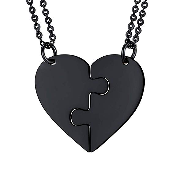 U7 BFF Necklace for 2/3/4 Stainless Steel Chain Personalized Family Love/Friendship Jewelry Set Free Engraving Heart Pendants